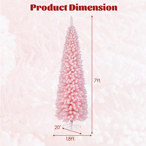 Snow Flocked 7 FT Artificial Pink Xmas Tree with 635 Branch Tips