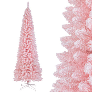 Snow Flocked 8 FT Artificial Pink Xmas Tree with 1000 Branch Tips