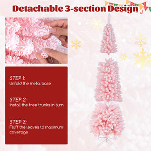 Snow Flocked 8 FT Artificial Pink Xmas Tree with 1000 Branch Tips