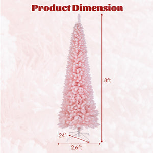 Snow Flocked 8 FT Artificial Pink Xmas Tree with 1000 Branch Tips