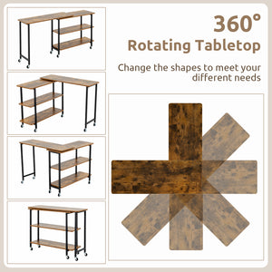 Patented 360 ° Rotating Sofa Side Table with 2-Tier Storage Shelves-Brown