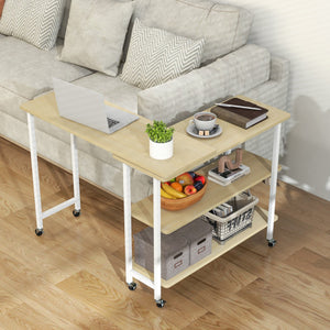 360 ° Rotating Sofa Side Table with 2-Tier Storage Shelves-Natural