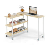 360 ° Rotating Sofa Side Table with 2-Tier Storage Shelves-Natural