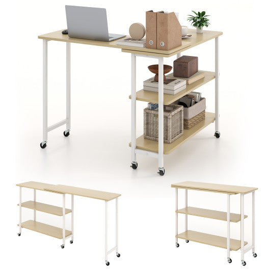 360 ° Rotating Sofa Side Table with 2-Tier Storage Shelves-Natural