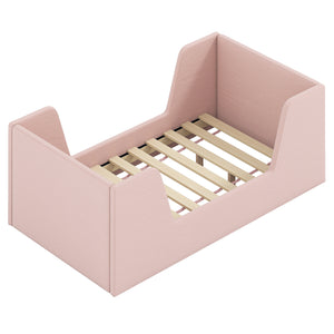 Soft Velvet Fabric Toddler Bed Frame with Safety Rails-Pink
