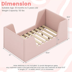 Soft Velvet Fabric Toddler Bed Frame with Safety Rails-Pink