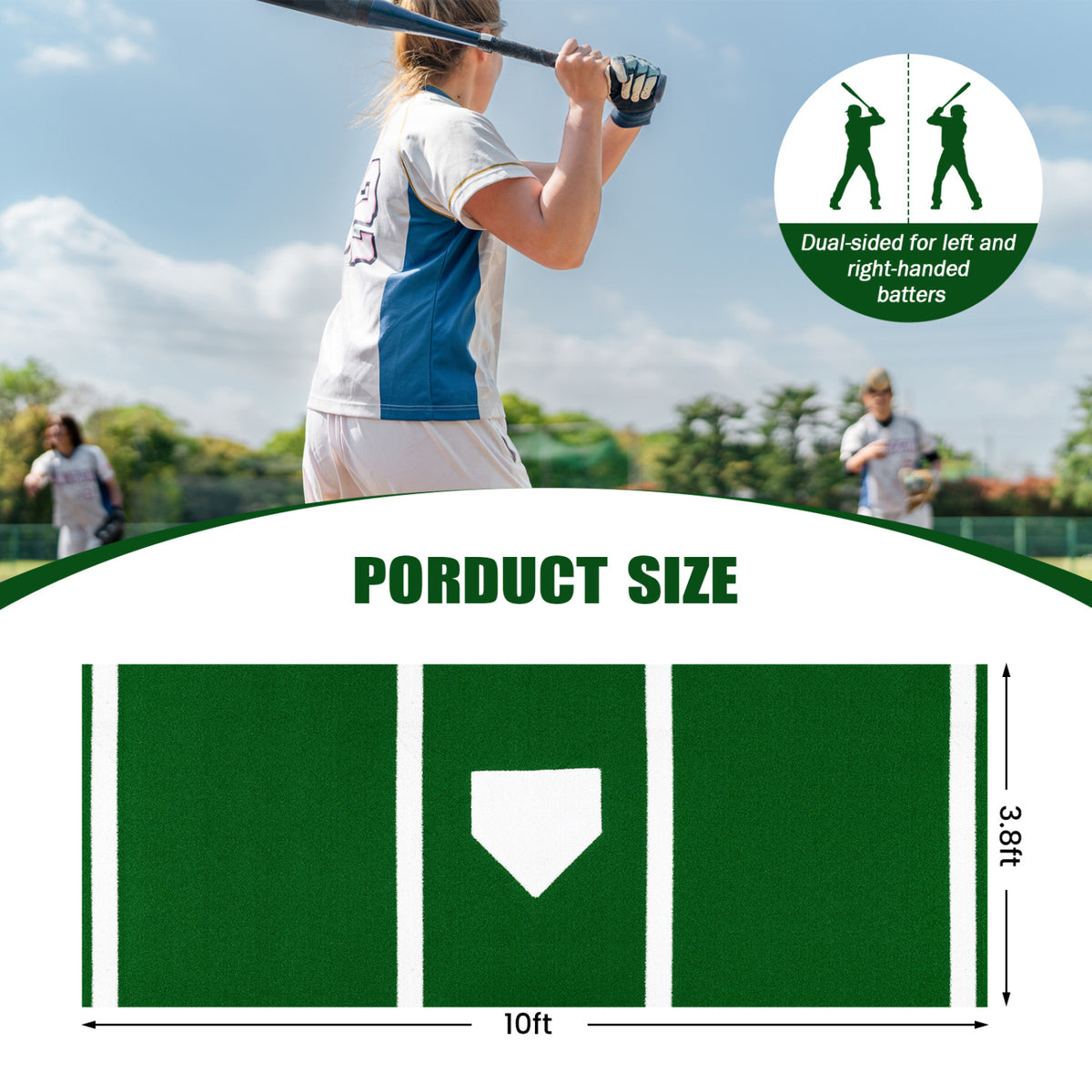 Softball Pitching Mat 10 x 3 Feet Softball Training Aid-Green