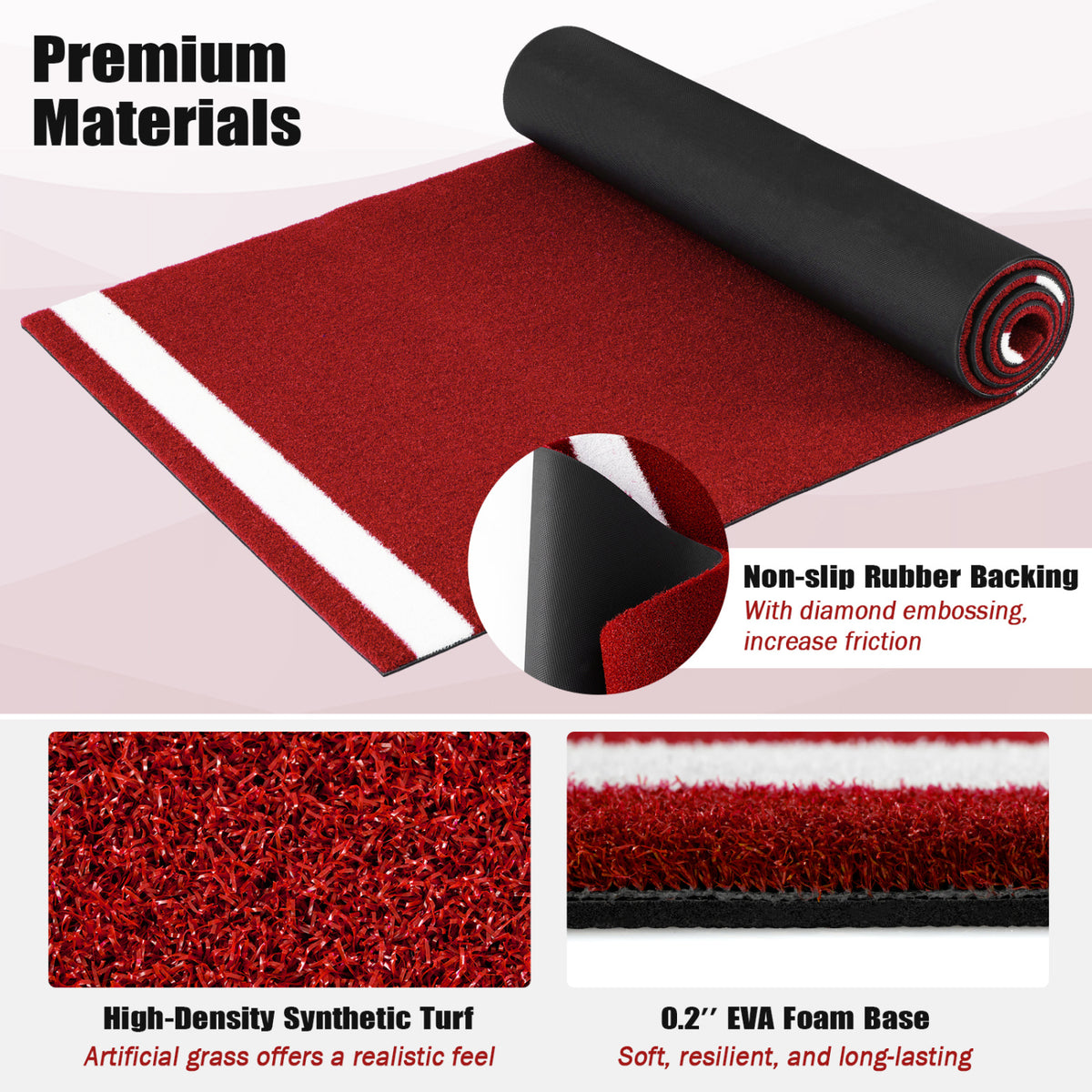 Softball Pitching Mat 10 x 3 Feet Softball Training Aid-Red