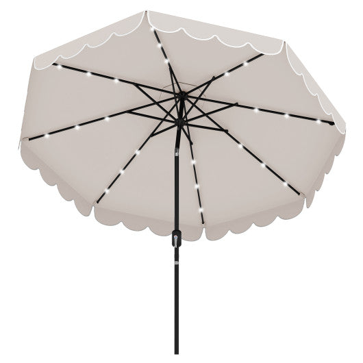 9.3 Feet Solar Patio Umbrella with 24 LED Lights Vented Top and Ruffles-Beige
