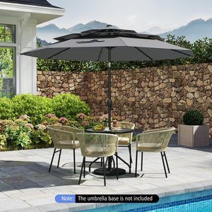 10 Feet Solar Patio Umbrella with 32 LED Lights 3-Tier Vented Top-Gray by DirectDeals