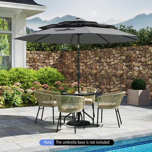 10 Feet Solar Patio Umbrella with 32 LED Lights 3-Tier Vented Top-Gray