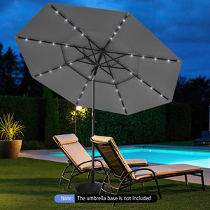 10 Feet Solar Patio Umbrella with 32 LED Lights 3-Tier Vented Top-Gray by DirectDeals