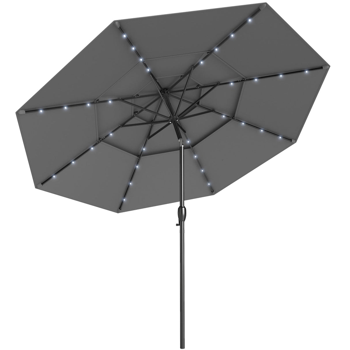 10 Feet Solar Patio Umbrella with 32 LED Lights 3-Tier Vented Top-Gray by DirectDeals