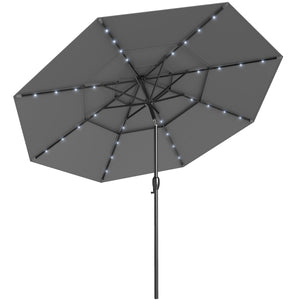 10 Feet Solar Patio Umbrella with 32 LED Lights 3-Tier Vented Top-Gray by DirectDeals