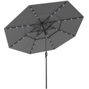 10 Feet Solar Patio Umbrella with 32 LED Lights 3-Tier Vented Top-Gray