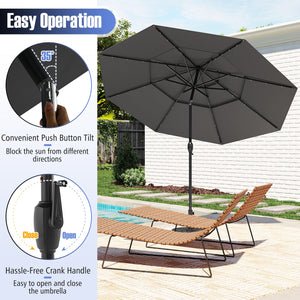 10 Feet Solar Patio Umbrella with 32 LED Lights 3-Tier Vented Top-Gray by DirectDeals