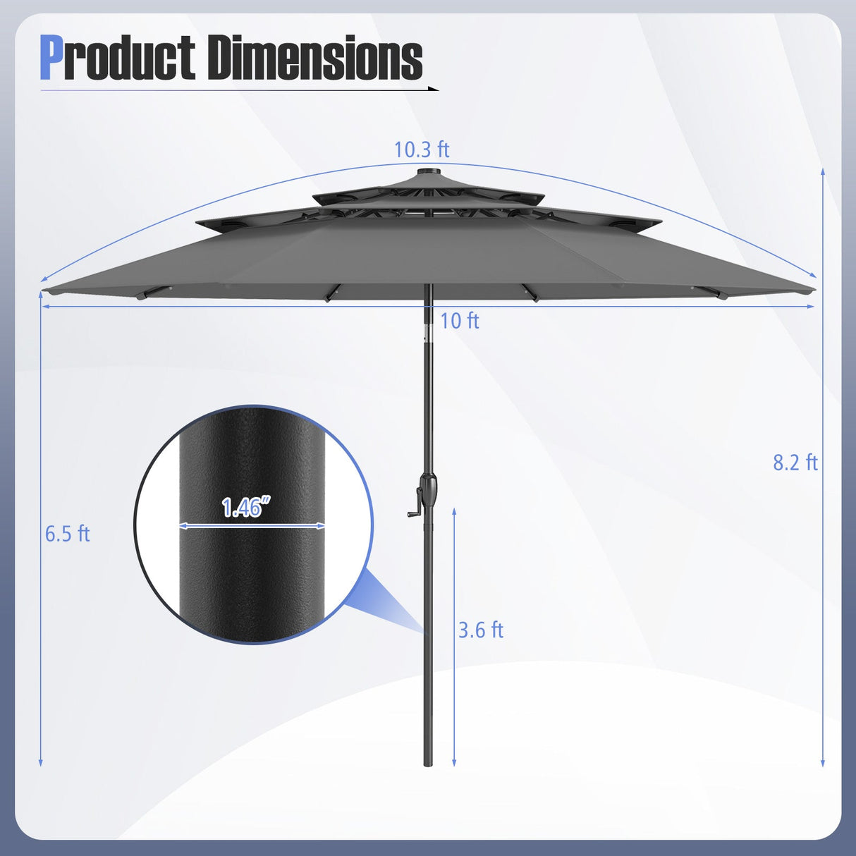 10 Feet Solar Patio Umbrella with 32 LED Lights 3-Tier Vented Top-Gray by DirectDeals