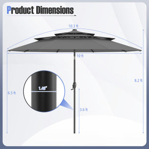 10 Feet Solar Patio Umbrella with 32 LED Lights 3-Tier Vented Top-Gray