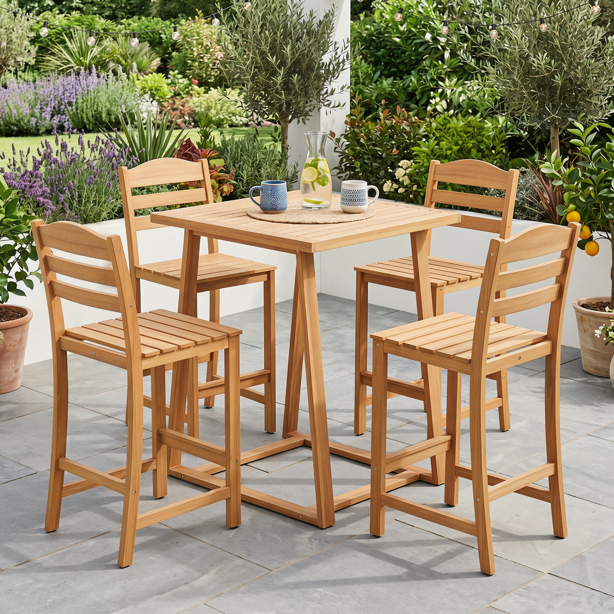 Solid Acacia Wood Bar Stools Heavy-duty Outdoor Barstools with 400 LBS Max Load