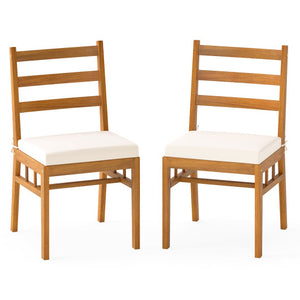 Solid Acacia Wood Patio Chair Set of 2 Armless Chair-White