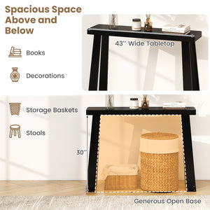 Solid Rubber Wood Console Table 43inch Narrow Entryway Table with Thick Tabletop and Stable Base-Black