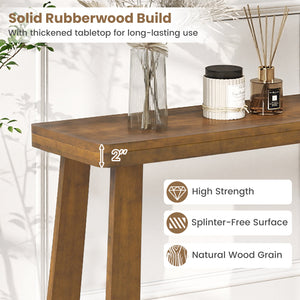 Solid Rubber Wood Console Table 43inch Narrow Entryway Table with Thick Tabletop and Stable Base-Walnut