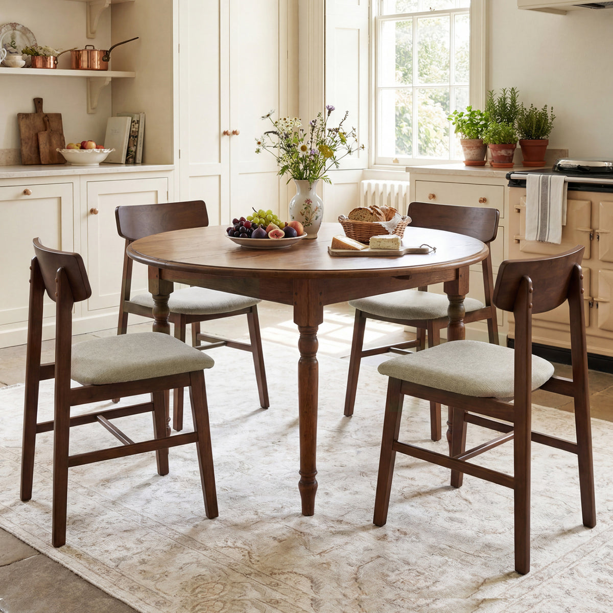 Solid Rubber Wood Dining Chairs Set of 4 with Curved Backrest-Walnut