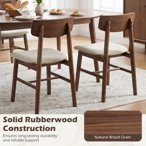 Solid Rubber Wood Dining Chairs Set of 4 with Curved Backrest-Walnut