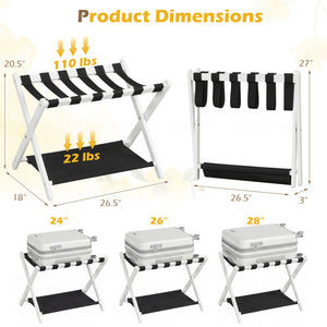 Solid Rubberwood Folding Luggage Rack with Nylon Shelves-White