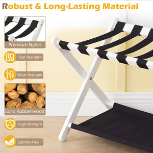 Solid Rubberwood Folding Luggage Rack with Nylon Shelves-White