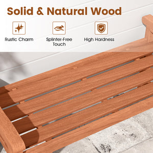 Solid Wood Backless Garden Bench with Support Handles and Curved Slatted Seat for Deck