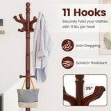 Solid Wood Hall Tree with 11 Hooks and 3 Height Options for Entryway-Black