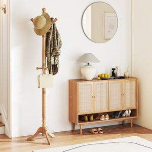 Solid Wood Hall Tree with 11 Hooks and 3 Height Options for Entryway-Natural