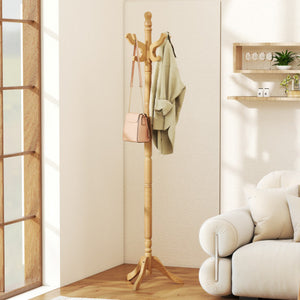 Solid Wood Hall Tree with 11 Hooks and 3 Height Options for Entryway-Natural