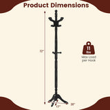 Solid Wood Hall Tree with 11 Hooks and 3 Height Options for Entryway-Black