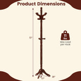 Solid Wood Hall Tree with 11 Hooks and 3 Height Options for Entryway-Brown