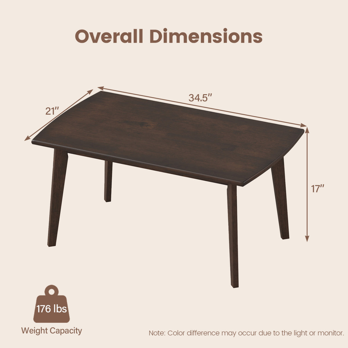 Solid Wood Modern Coffee Table with Tapered Legs-Walnut
