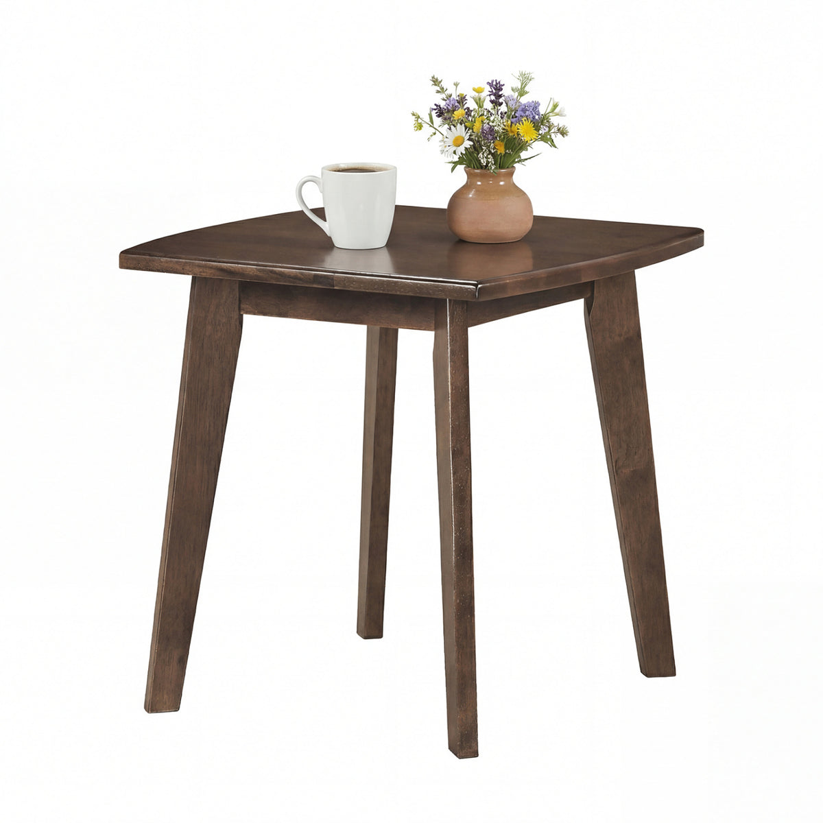 Solid Wood Side Table Square End Table with Thickened Top and Curved Edge-Walnut
