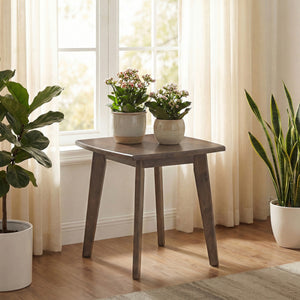 Solid Wood Side Table Square End Table with Thickened Top and Curved Edge-Walnut