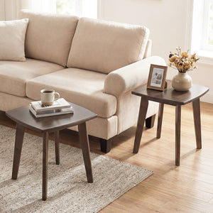 Solid Wood Side Table Square End Table with Thickened Top and Curved Edge-Walnut