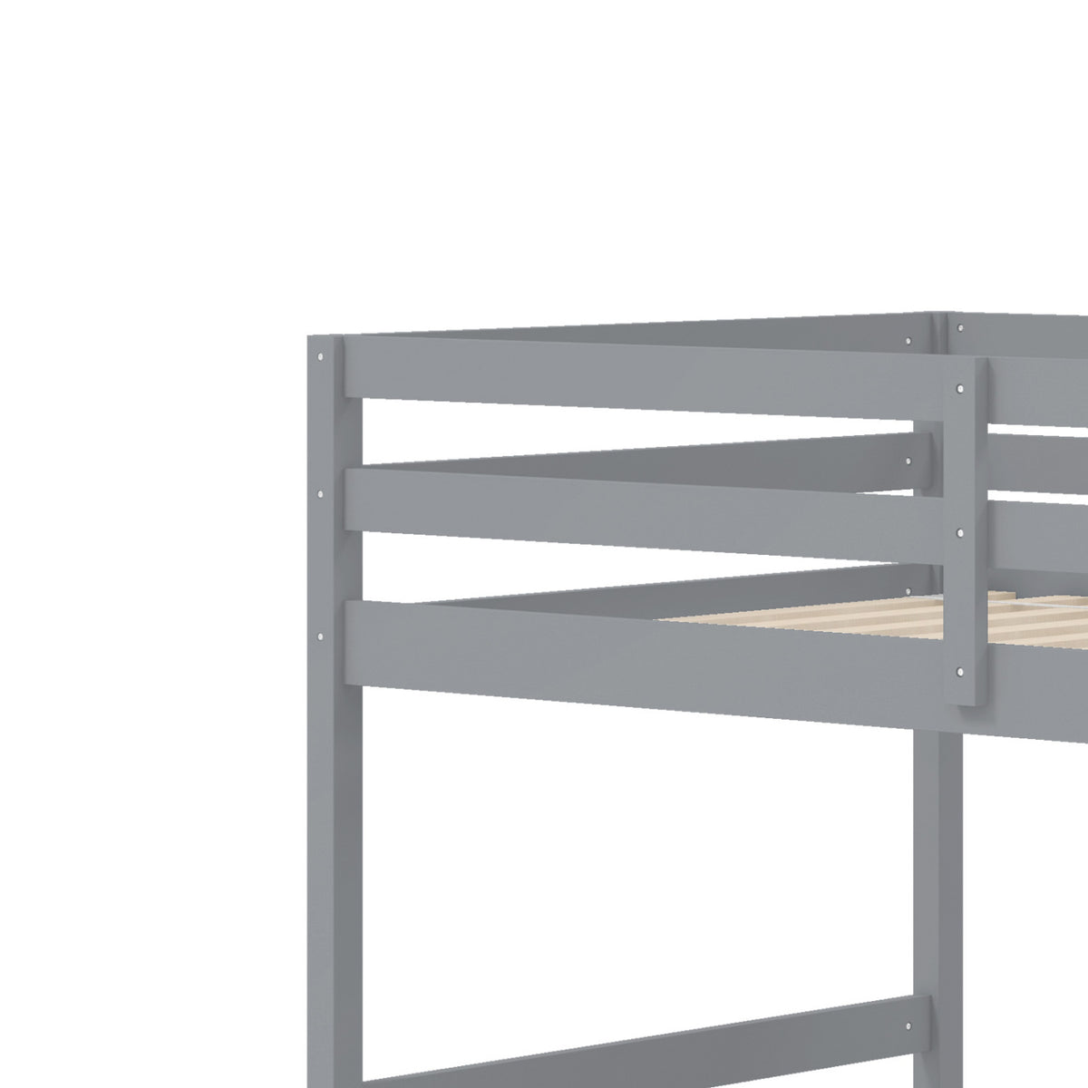 Solid Wood Twin Over Full Low Bunk Bed with Storage Stairs-Grey