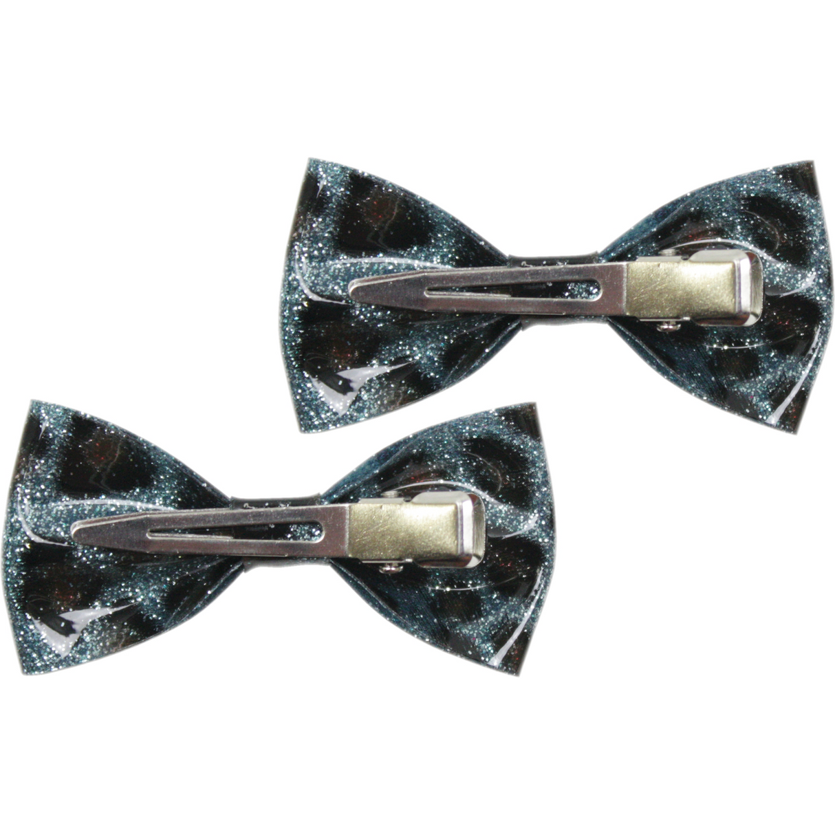 Sourpuss Blue Leopard Glitter Hair Bows Set of 2 | Rockabilly Hair Accessories Leopard Print Hair Clips