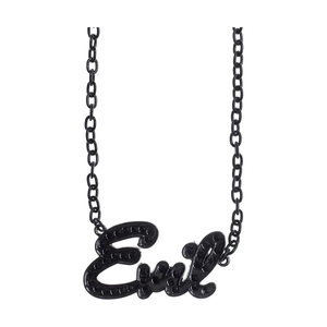 Sourpuss “Evil” Pendant Necklace with Black Rhinestones Gothic Statement Jewelry