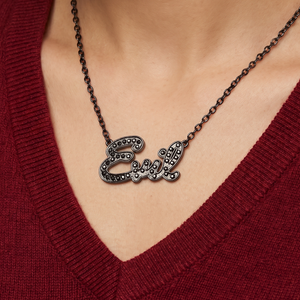 Sourpuss “Evil” Pendant Necklace with Black Rhinestones Gothic Statement Jewelry