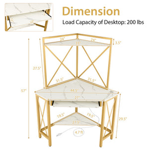 Space-Saving Corner Computer Desk with with Hutch and Keyboard Tray-White