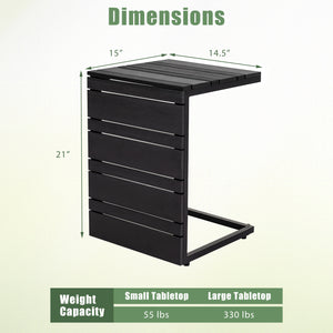 Space-Saving C-Shaped Side Table with Wood-Plastic Top for Indoor Outdoor-Black