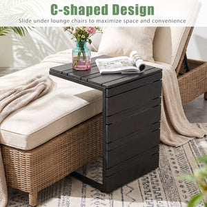 Space-Saving C-Shaped Side Table with Wood-Plastic Top for Indoor Outdoor-Black