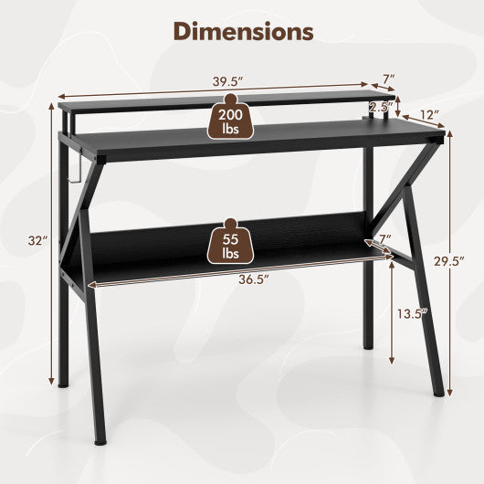 Space Saving Computer Desk with Monitor Stand and Extra Storage Shelf for Work Study-Black