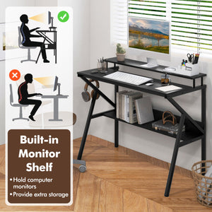 Electric Standing Desk with 3 Memory Heights and 2 Hanging Hooks and Cable Holes-Black