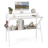 Space Saving Computer Desk with Monitor Stand and Extra Storage Shelf for Work Study-White
